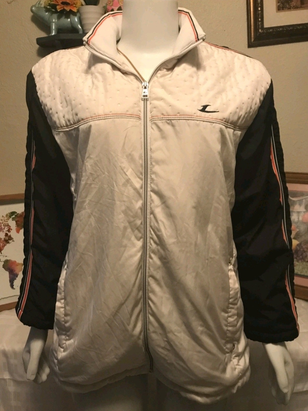 Men's Quilted Cream and Black Zip-Front Puffer Jacket